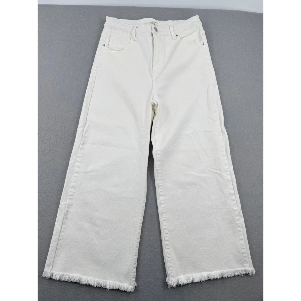 Risen Jeans High Rise Wide Leg Cropped Raw Hem Jeans Womens 13/31 (30x25) White